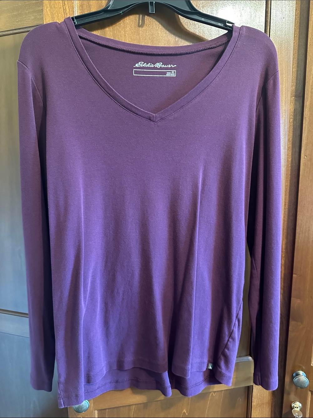 Eddie Bauer Long Sleeve V-Neck Top — Plum